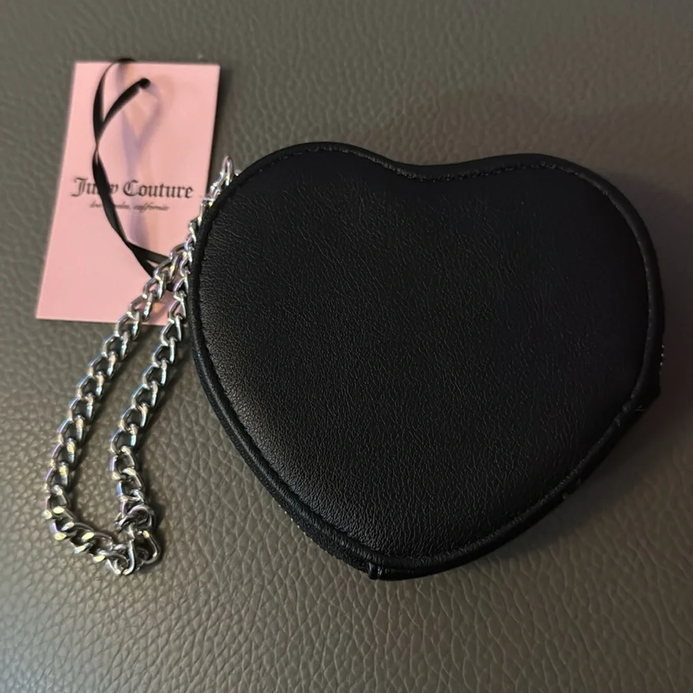 Juicy Couture Black Heart Wallet with Silver Chain - Picture 3 of 4